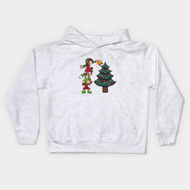 Christmas Elves Decorating Tree Kids Hoodie by TheMaskedTooner